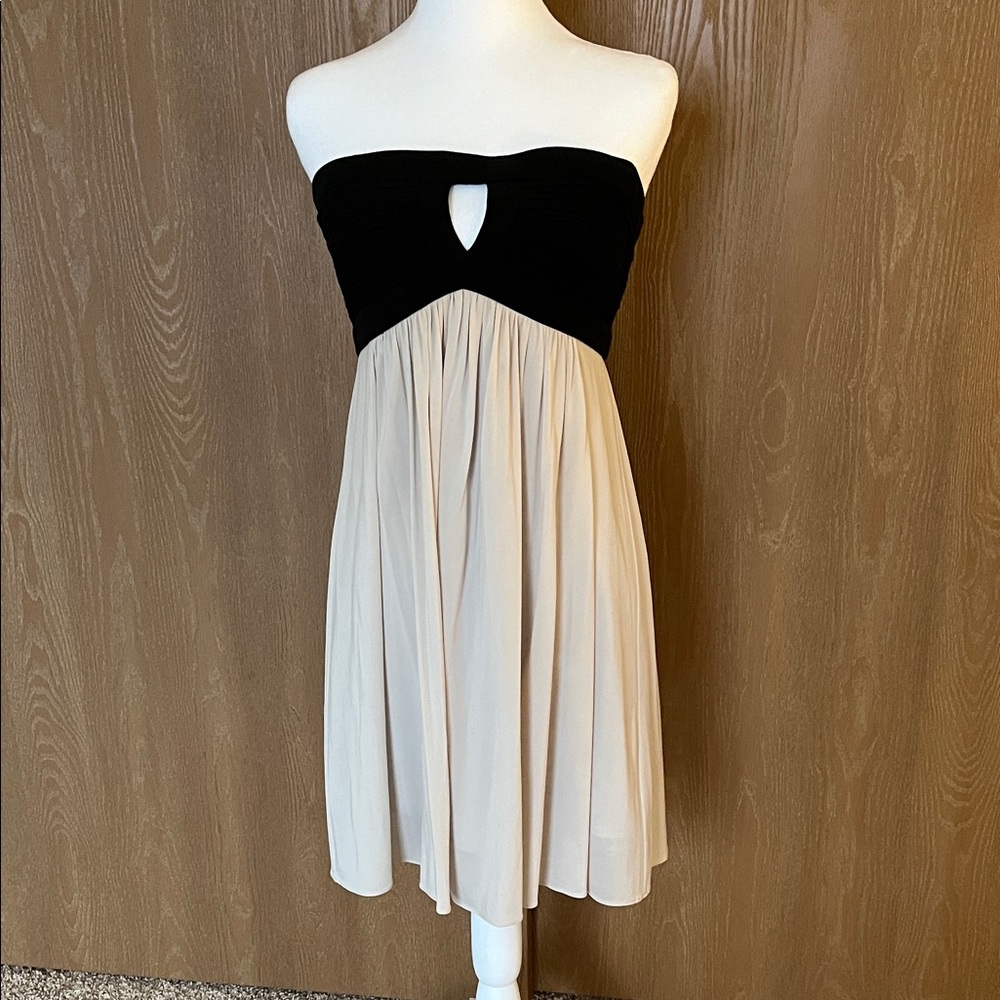 BCBGMaxAzria Black and Cream Strapless Dress